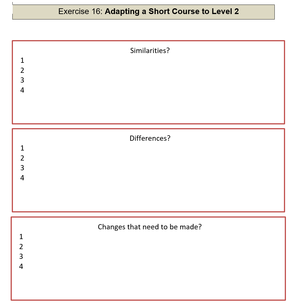 Adapting a Short Course to Level 2