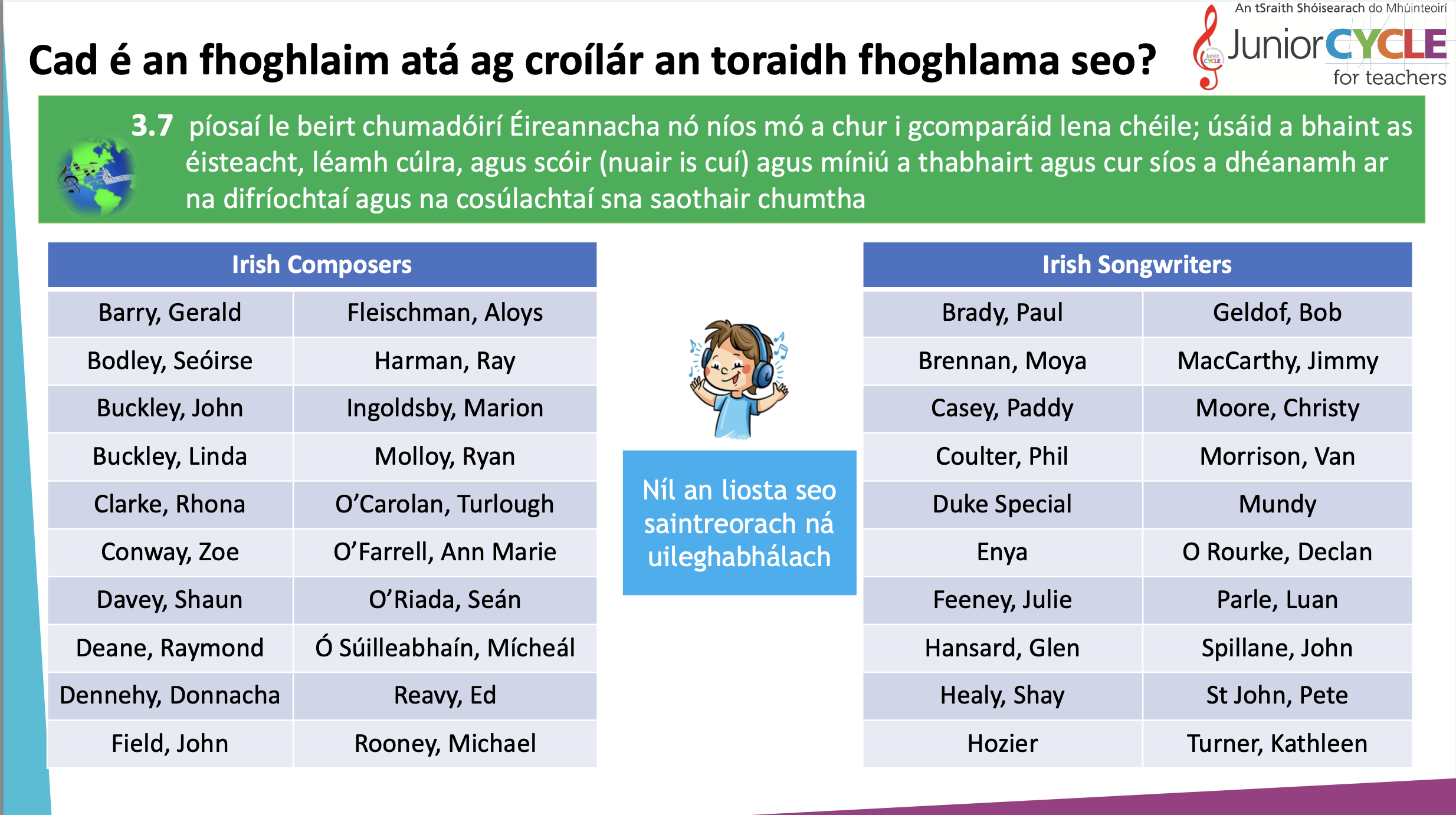 Ceol na hÉireann - Comparáid idir Píosaí