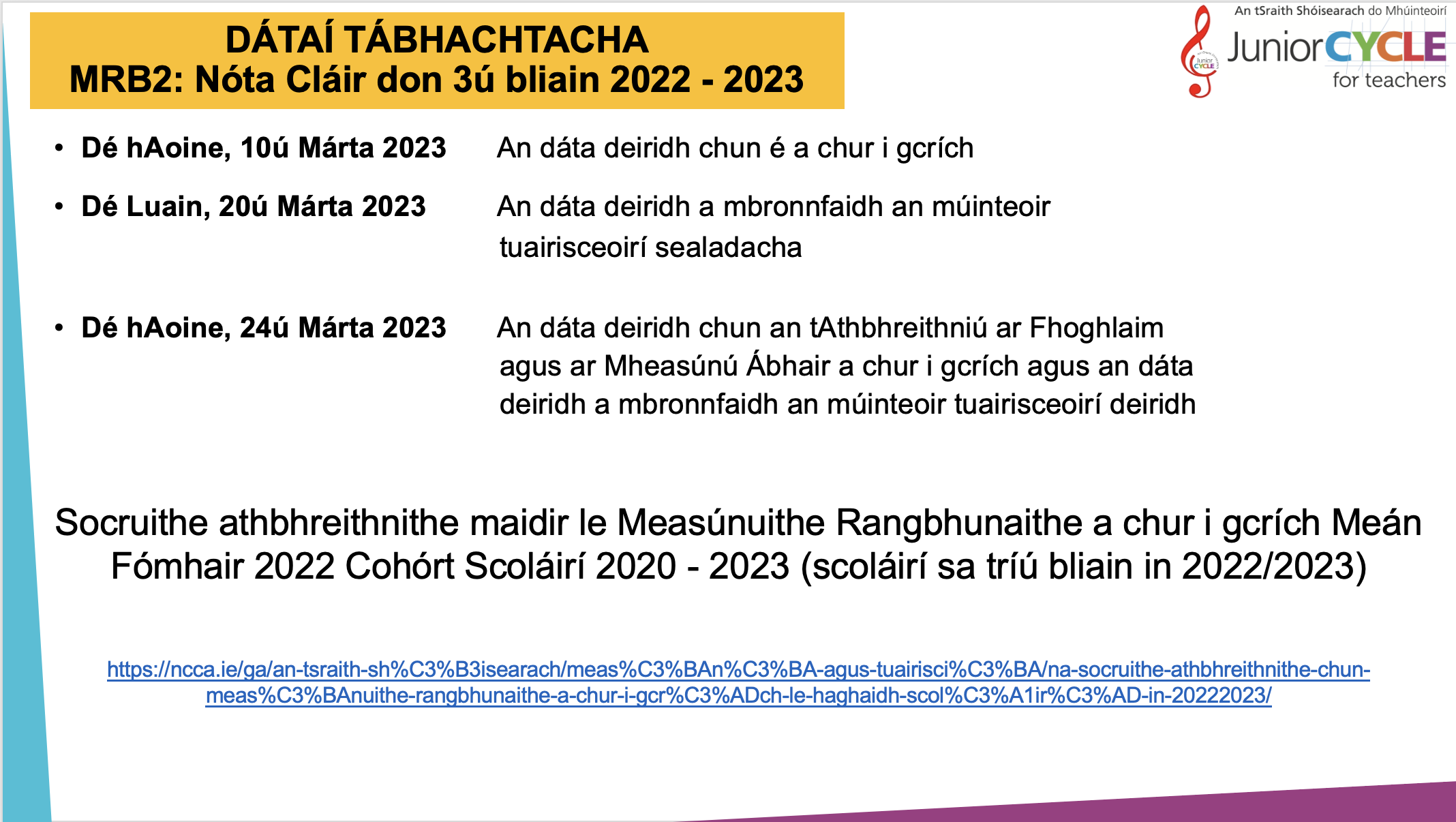 MRB2: Nóta Cláir don 3ú bliain 2022 - 2023