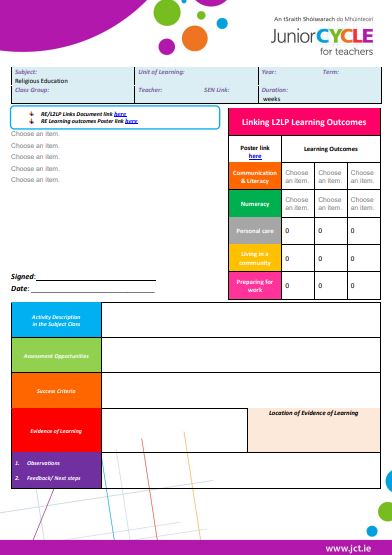 Home EC Subject Planning Template