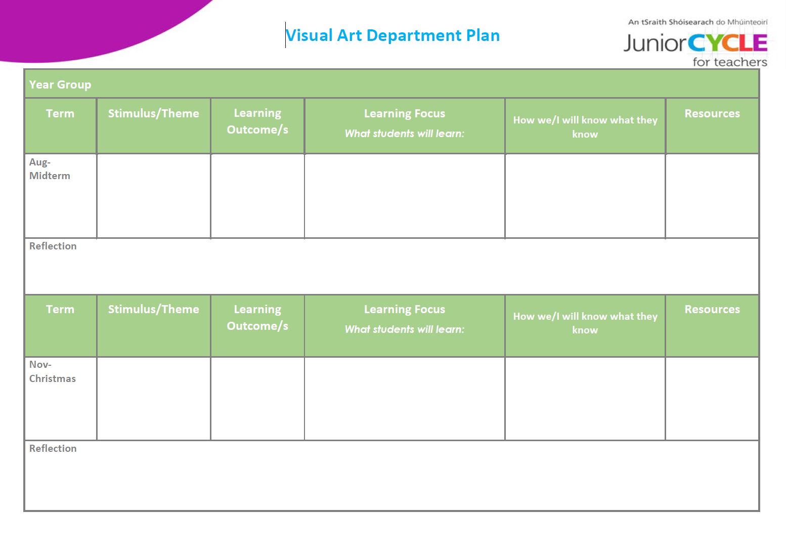 Visual Art Department Plan