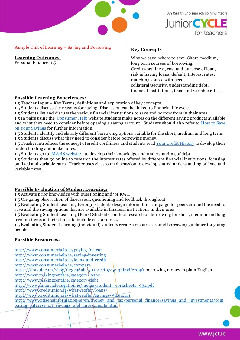 Sample Unit Saving and Borrowing