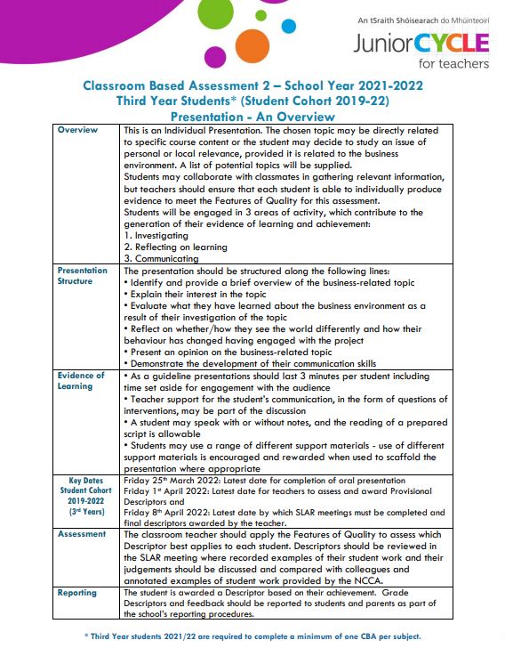 Classroom Based Assessment 2 - Overview