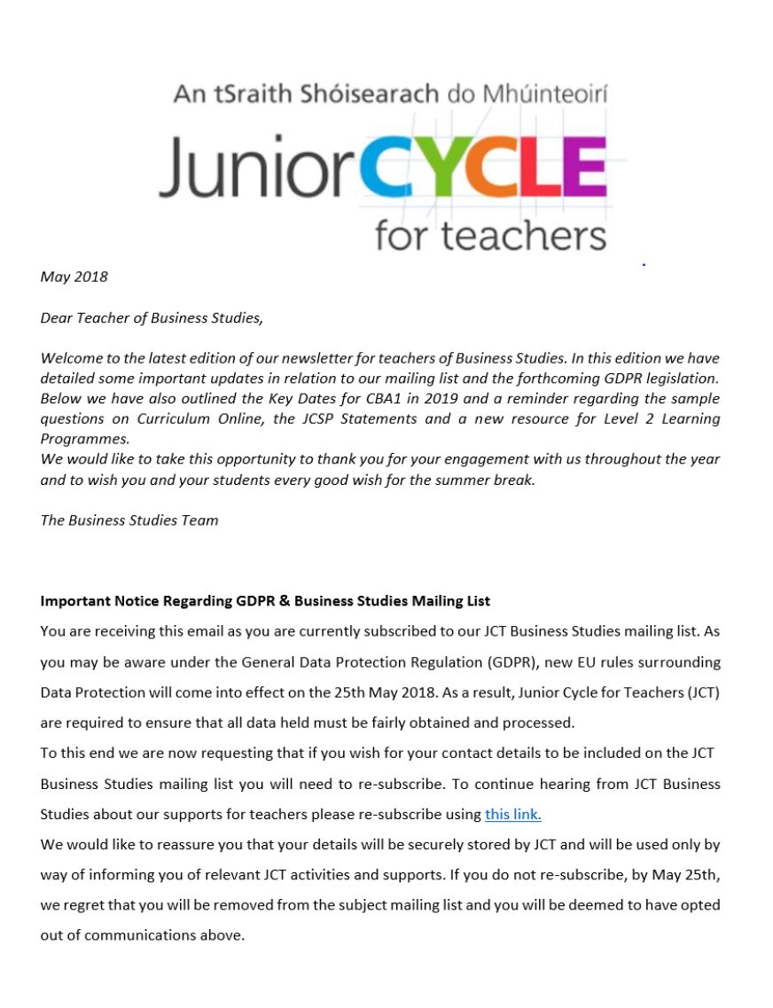 Business Studies Newsletter May 2018