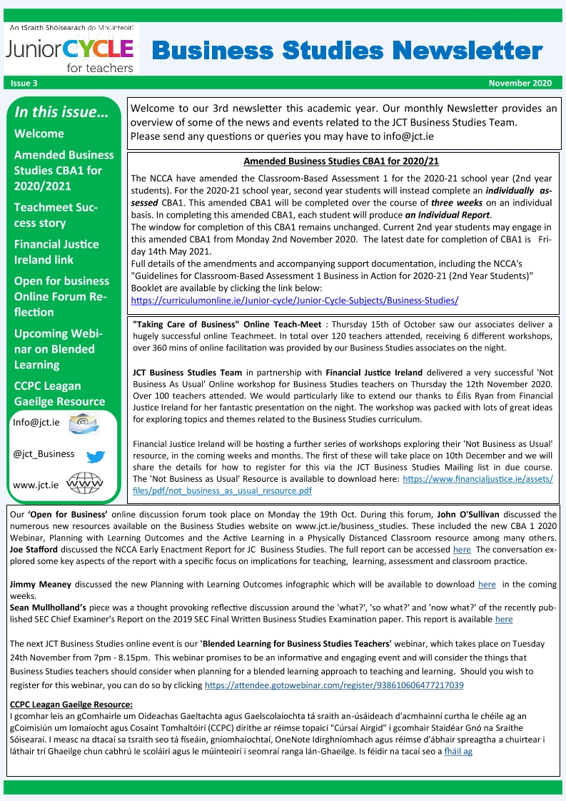 Business Studies Newsletter November 2020