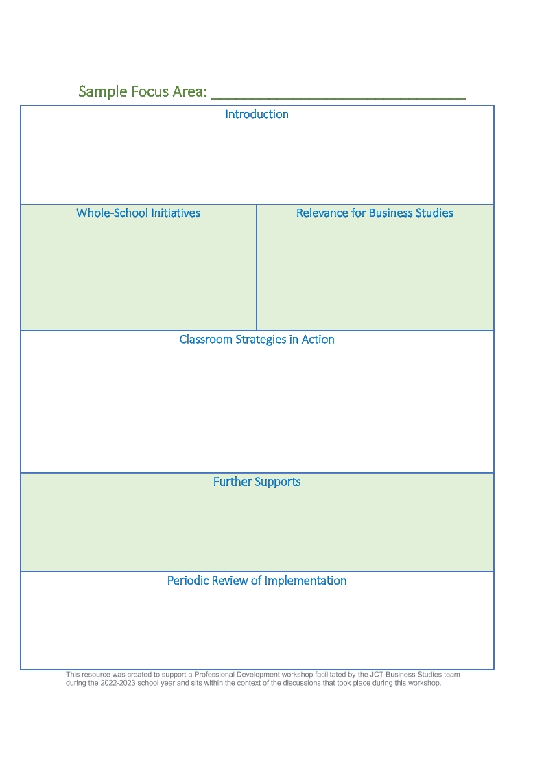 Blank Editable Sample Focus Area Template