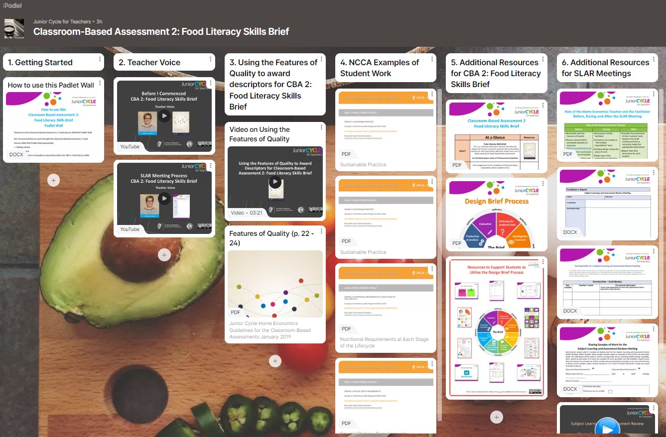 Padlet: CBA 2 Food Literacy Skills Brief