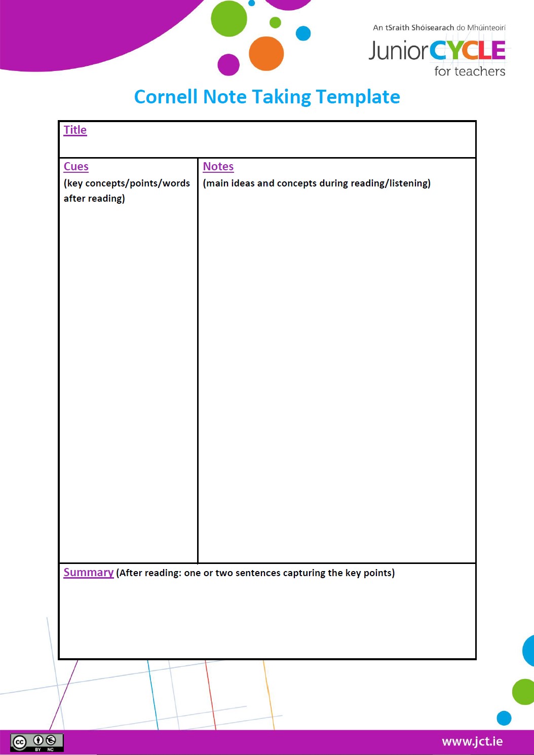 Cornell Note Taking Template