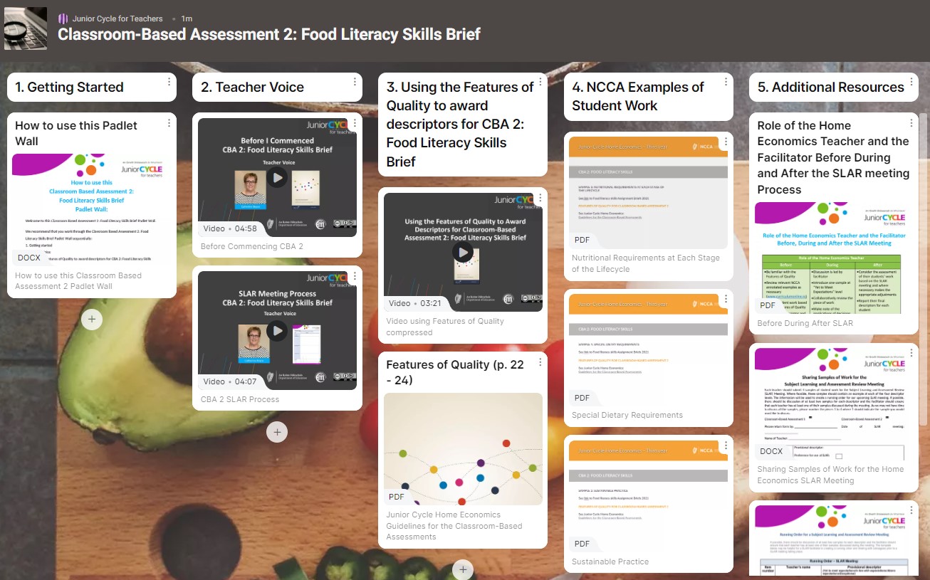 Home Economics Online CPD Workshop 2021-22 Padlet CBA2 Food Literacy Skills Brief