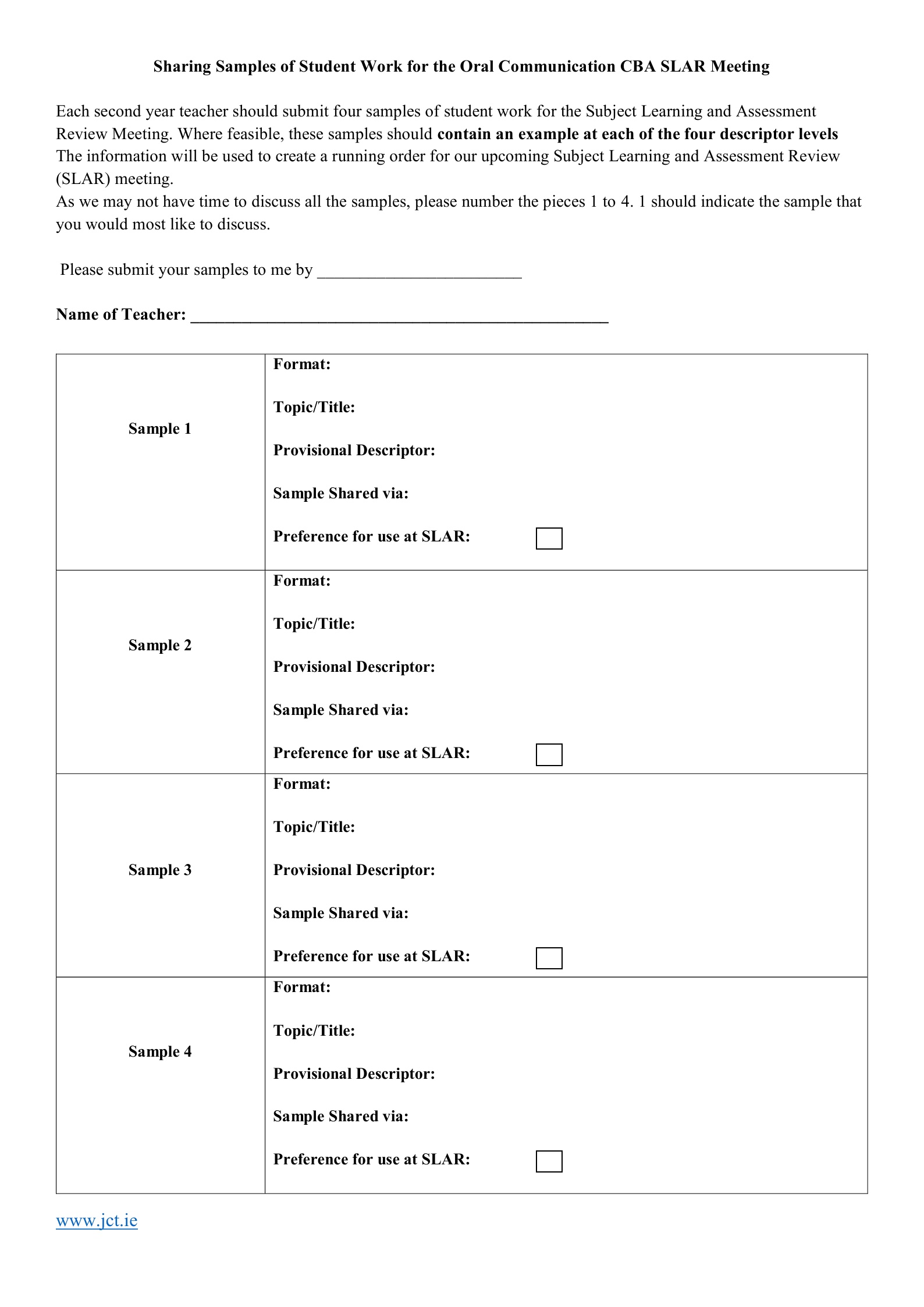 Facilitator Templates for the Oral Communication CBA SLAR Meeting