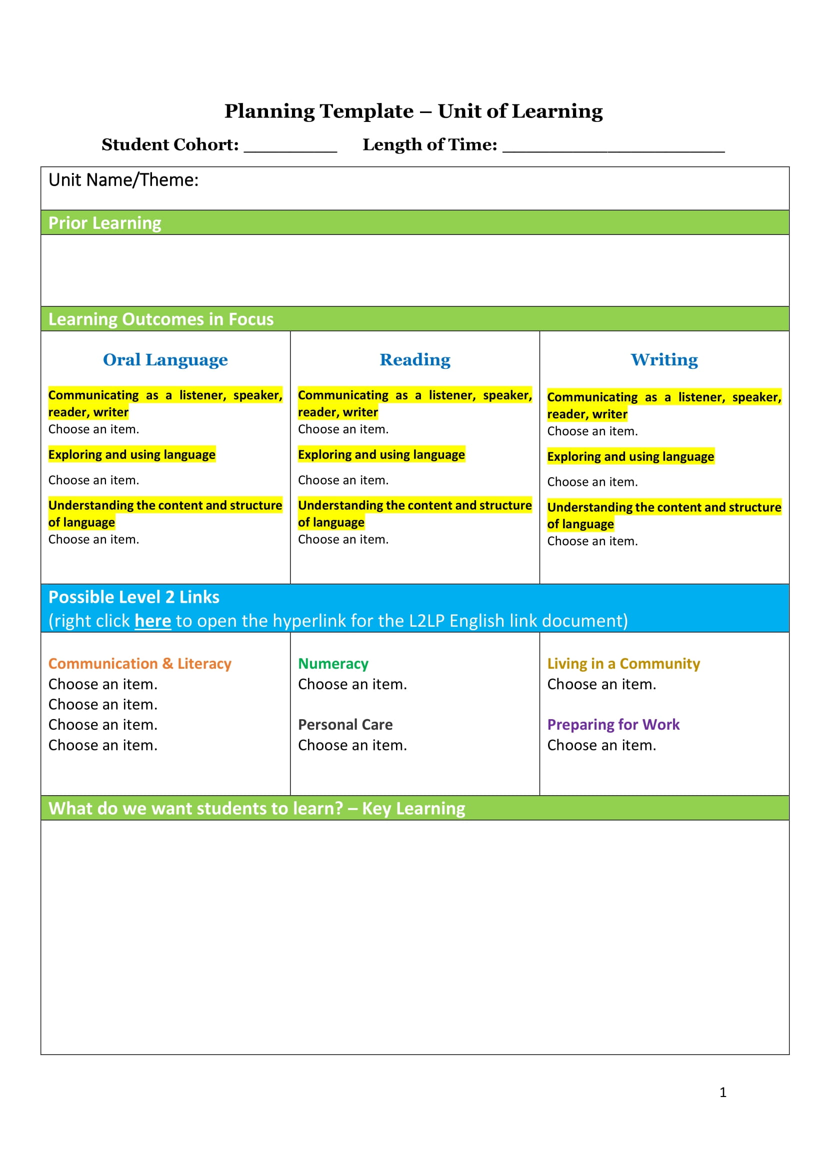 Interactive Planning Template with L2LP Portrait