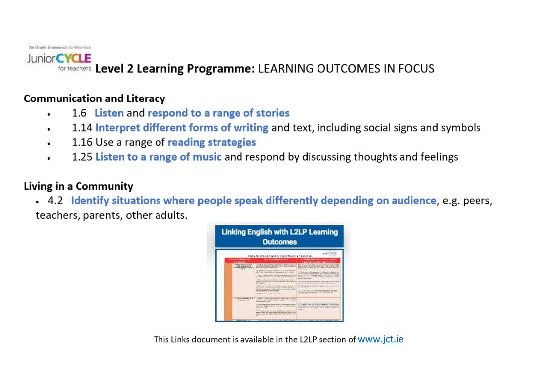 Linking with L2LP Learning Outcomes