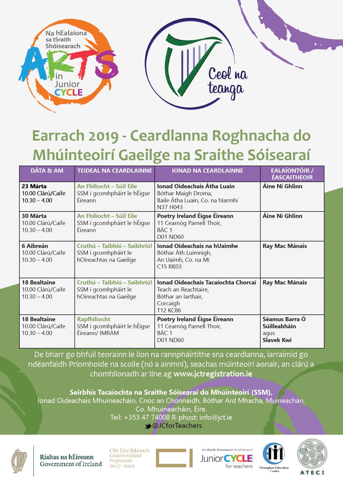 Na hEalaíona sa tSraith Shóisearach - Ceardlanna Roghnacha an Earraigh 2019