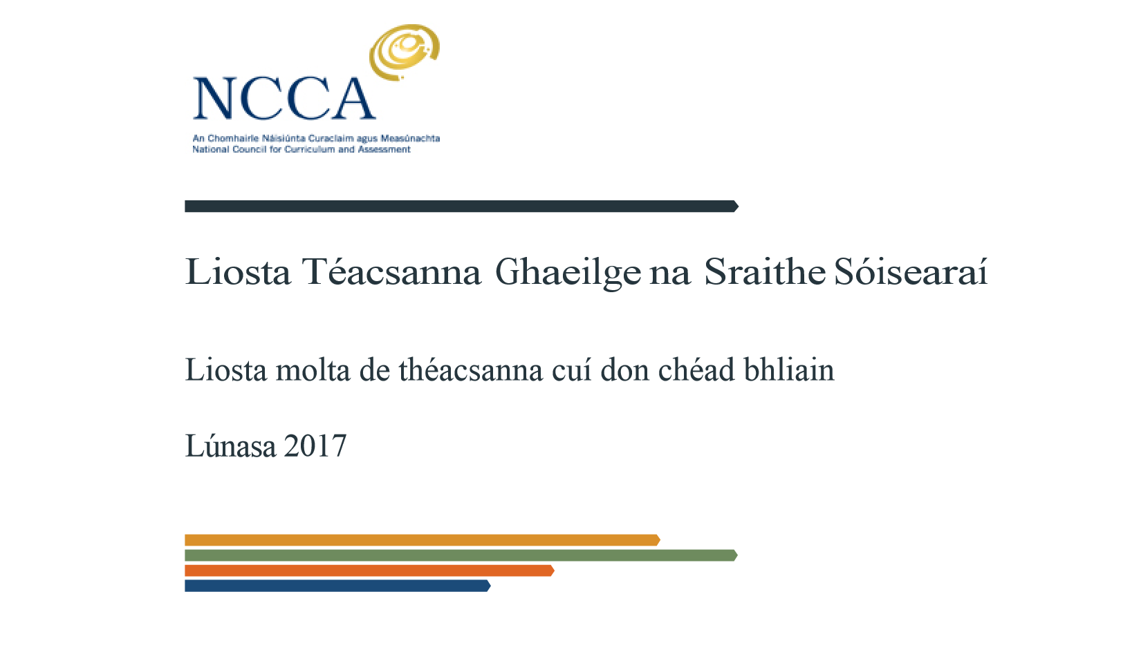 Liosta molta de théacsanna cuí don chéad bhliain 2017-2023