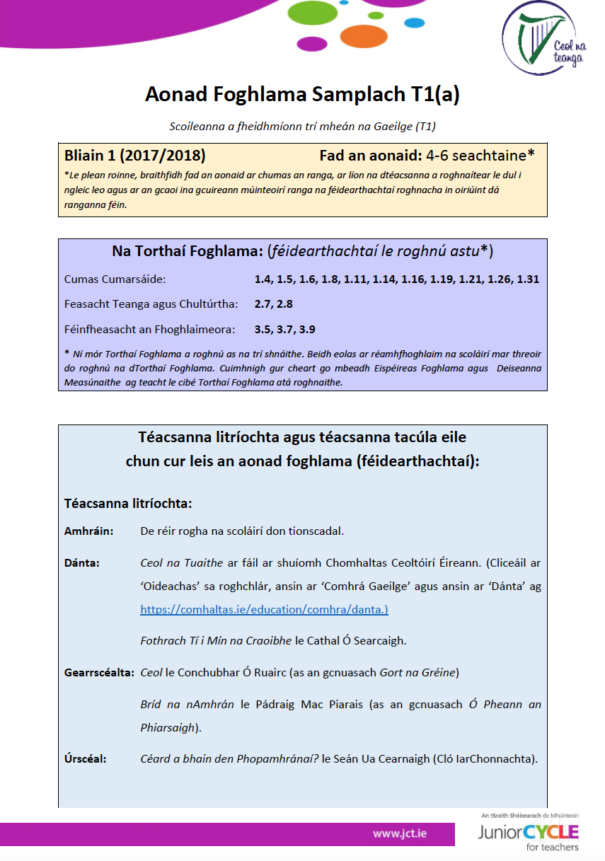 T1 - Aonad Foghlama Samplach 'A'