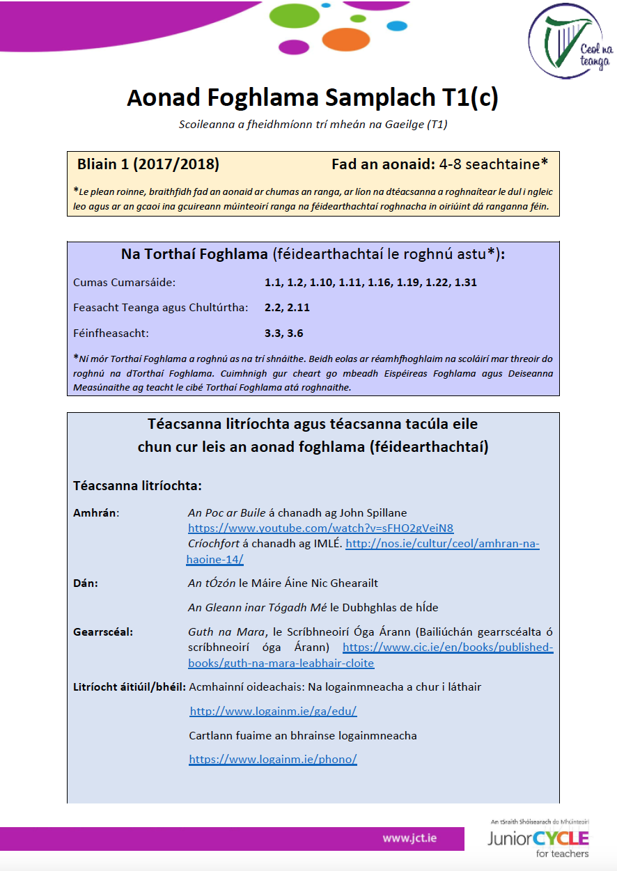 T1 - Aonad Foghlama Samplach 'C'