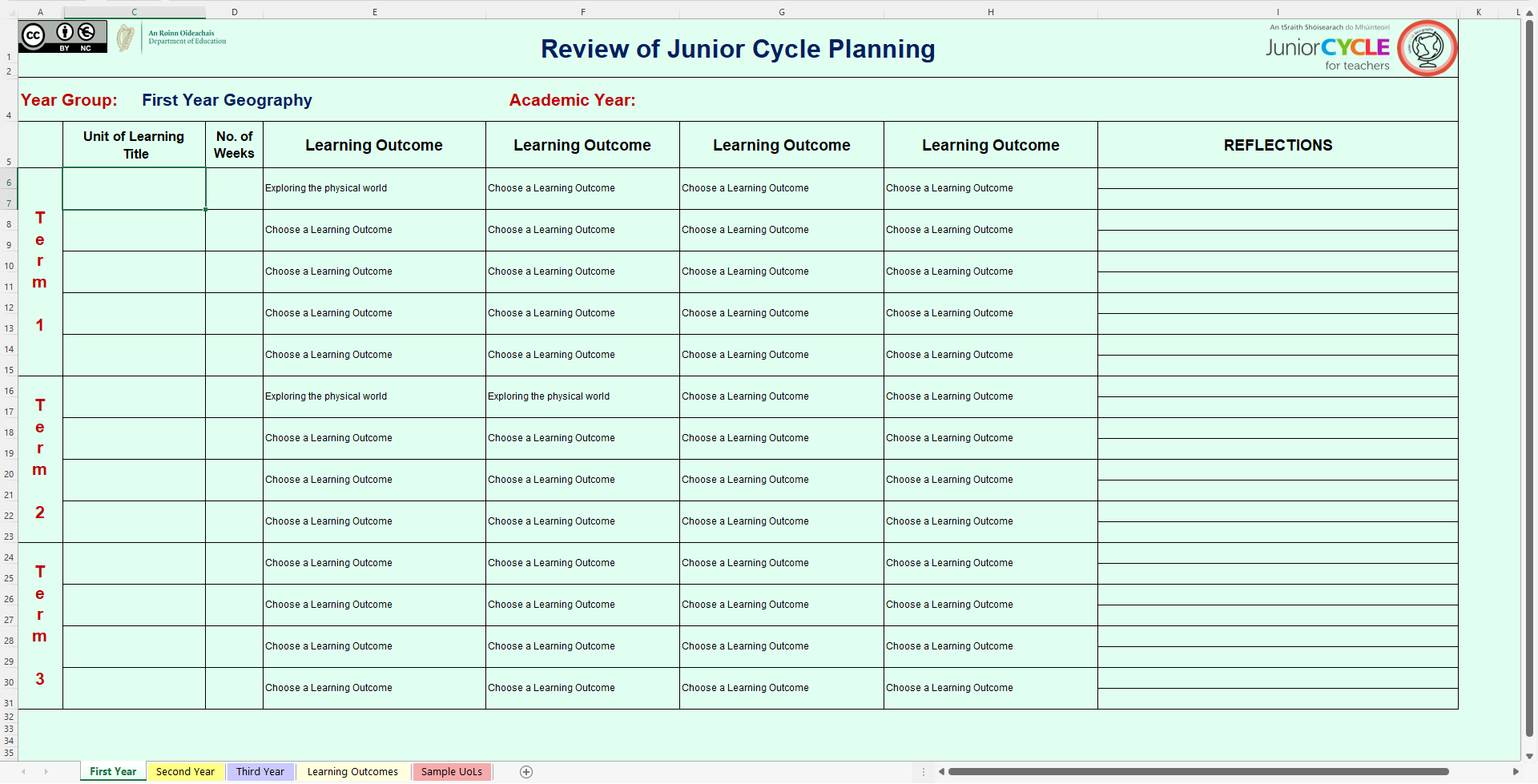 Review of Junior Cycle Geography Planning Template