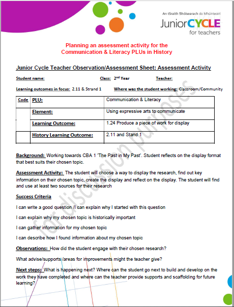 PLUs History Assessment Activity