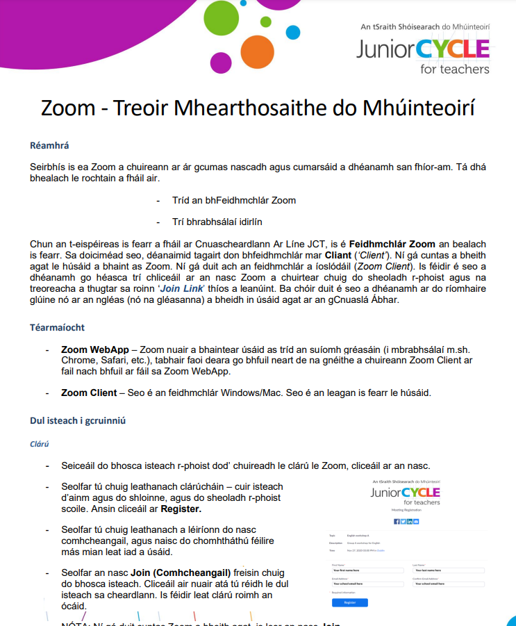 Zoom Treoir Mhearthosaithe do Mhúinteoirí