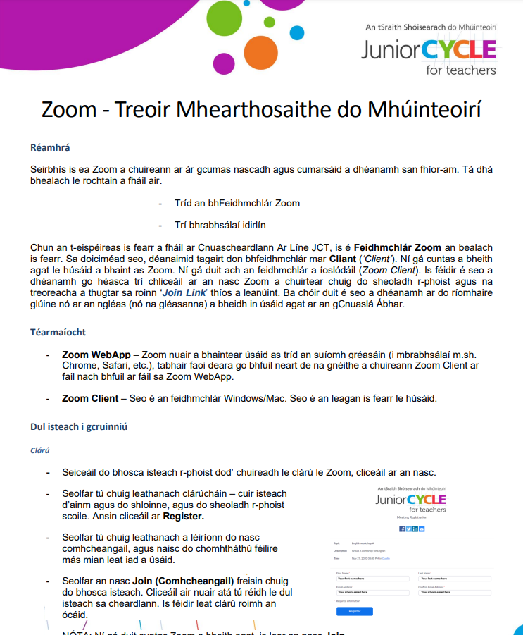 Zoom - Treoir Mhearthosaithe do Mhúinteoirí