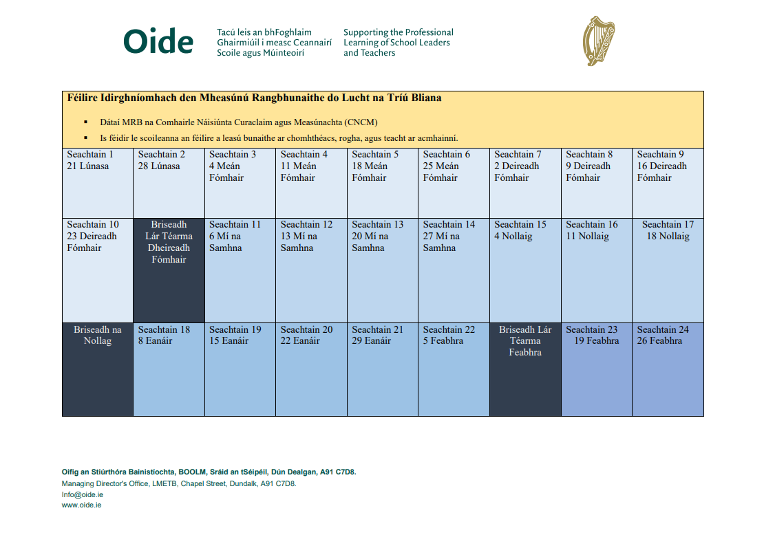 Féilire Idirghníomhach den Mheasúnú Rangbhunaithe do Lucht na Tríú Bliana