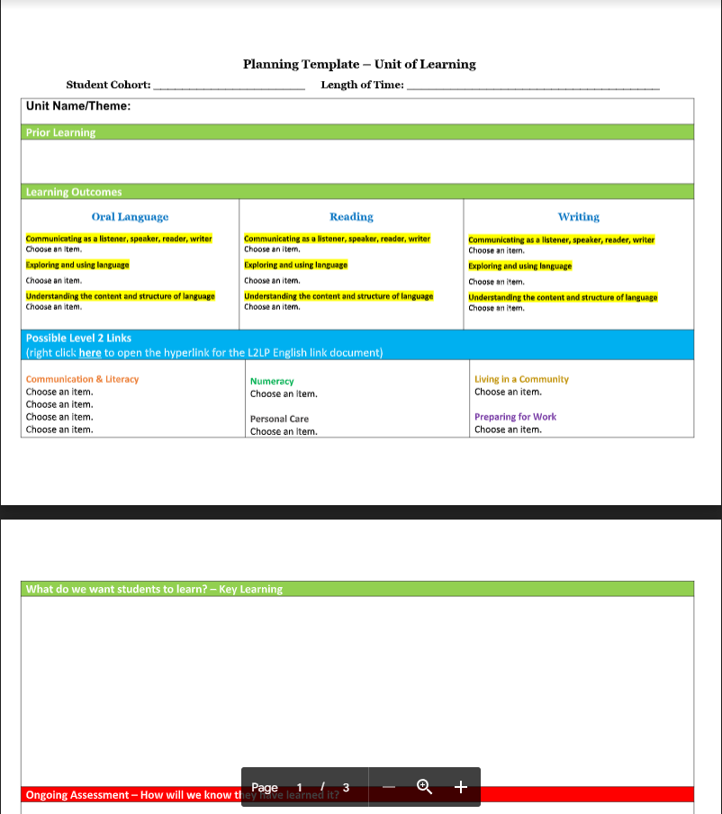 English Interactive Planning Template Landscape