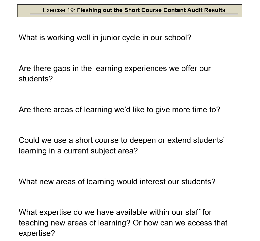 Fleshing out Short Course Audit