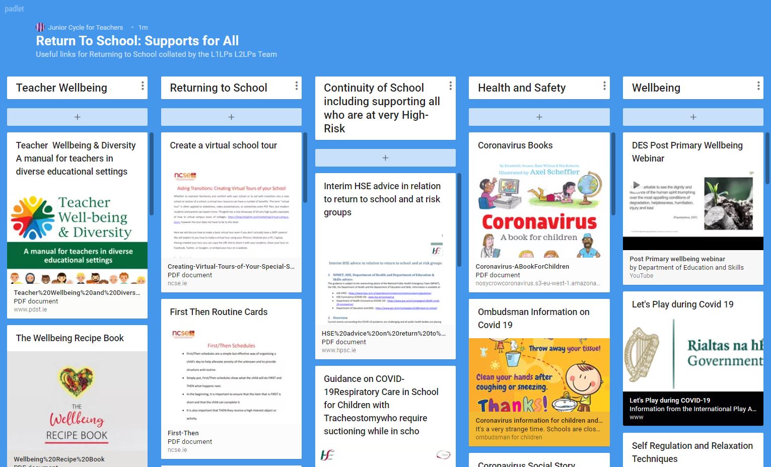 Filleadh ar scoil:Tacaí do chách (Padlet)