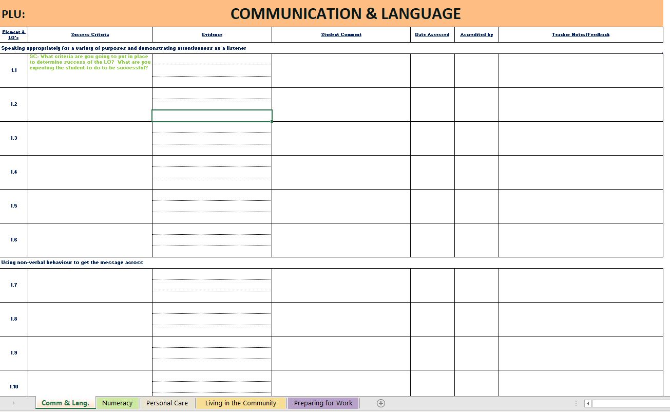 L2LPs Student Portfolio Excel