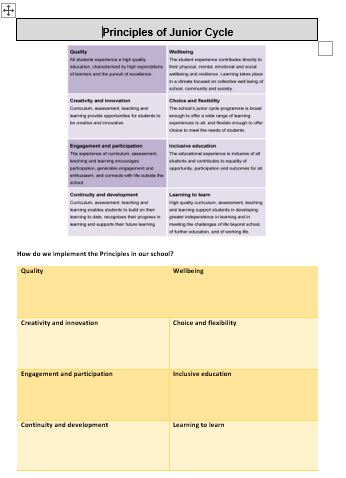 Principles of Junior Cycle in our School