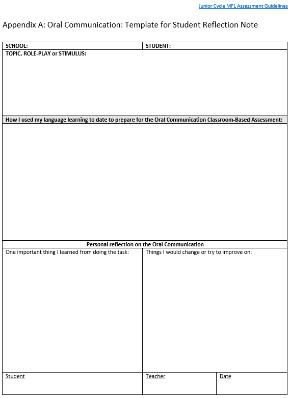 Oral Communication: Template for Student Reflection Note