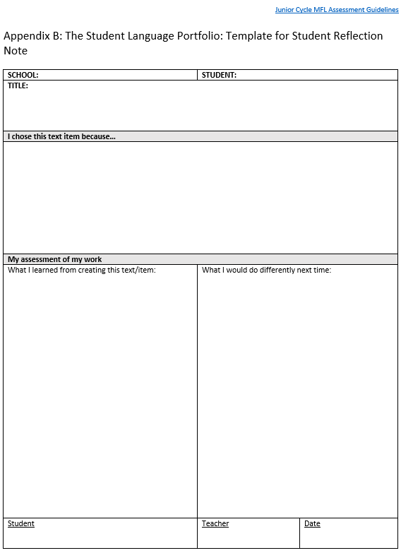 The Student Language Portfolio: Template for Student Reflection Note