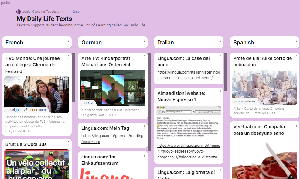 Padlet for my daily life texts
