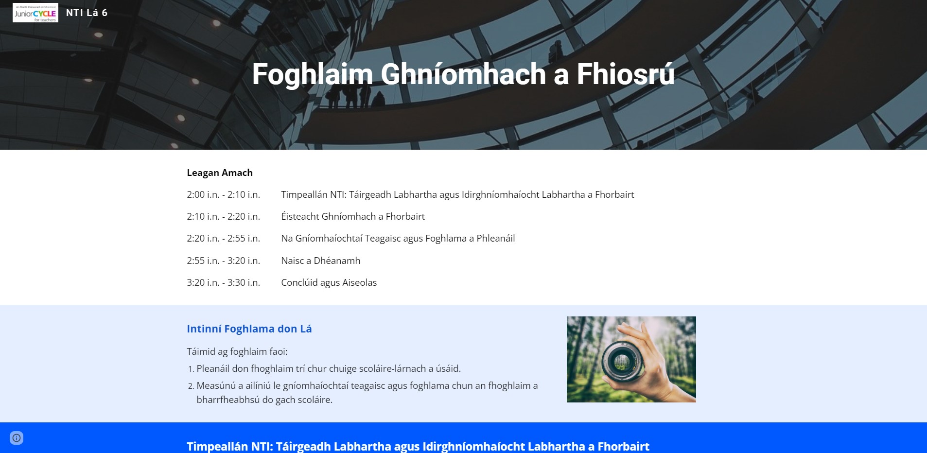 Foghlaim Scoláire-Lárnach i NTI na Sraithe Sóisearaí