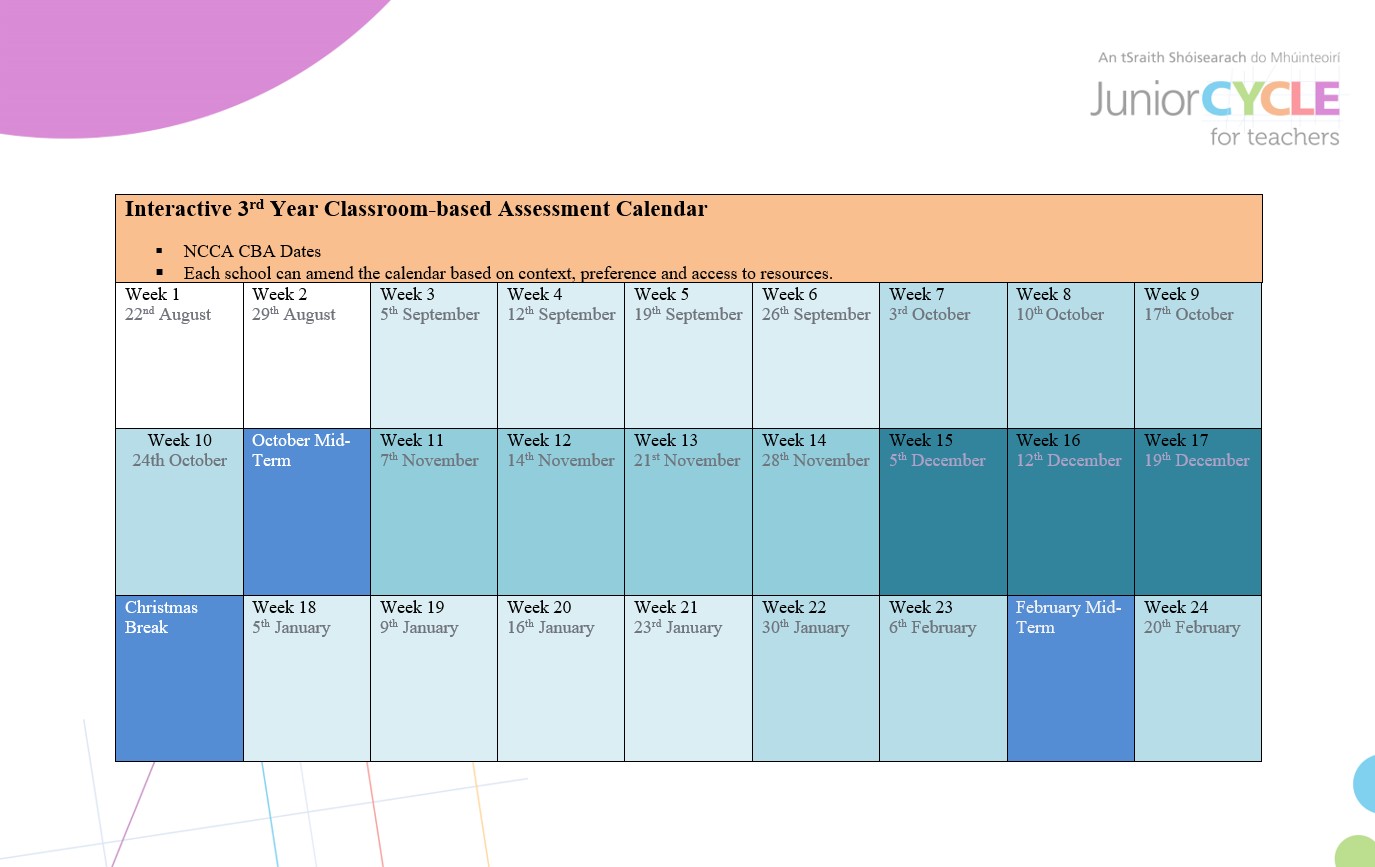Interactive 2nd Year Classroom-based Assessment Calendar 2022-23