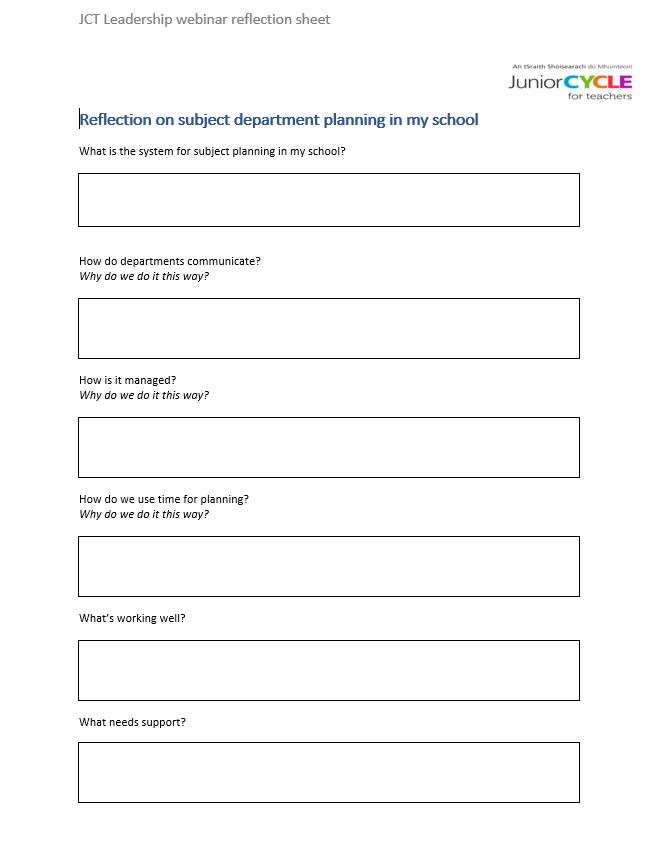 Webinar Reflection on Subject Department Planning