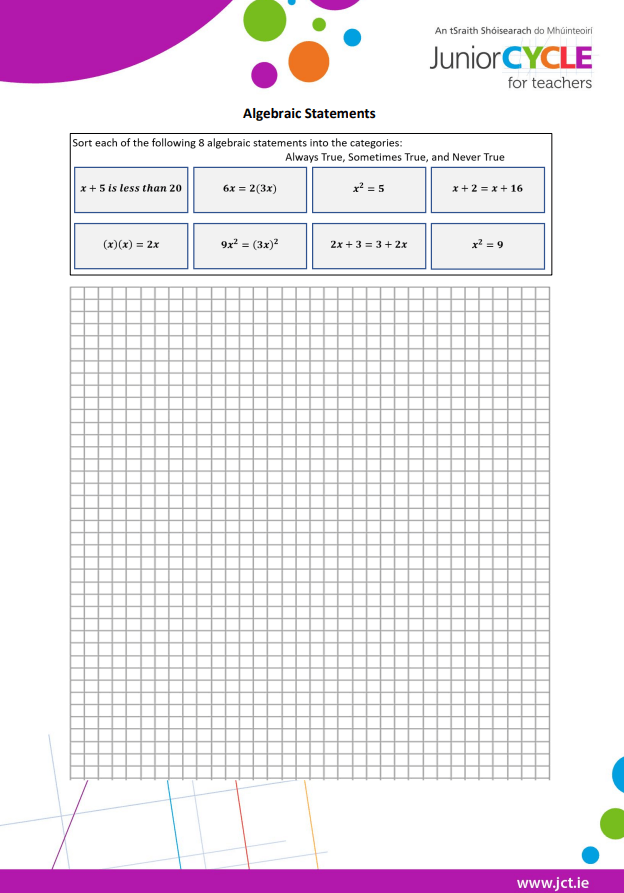 Algebraic Statements Task