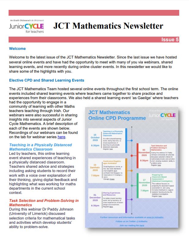 JCT Maths Team Newsletter Issue 5