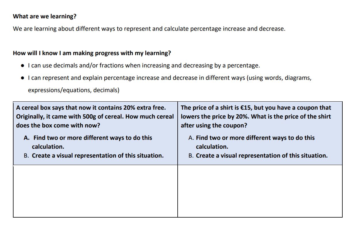 Percentage Increase and Decrease Activity 1