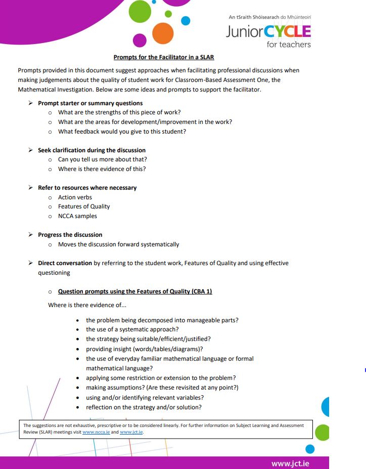 Prompts for the Facilitator in a SLAR Meeting