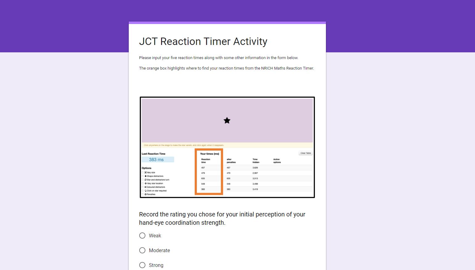 Reaction Timer Form