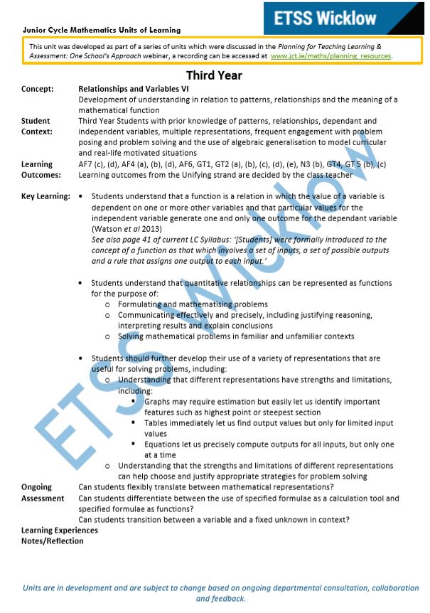 Relationships and Variables Unit of Learning 6 of 6