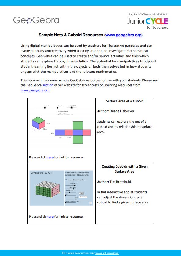 GeoGebra Sample Nets & Cuboids Resources