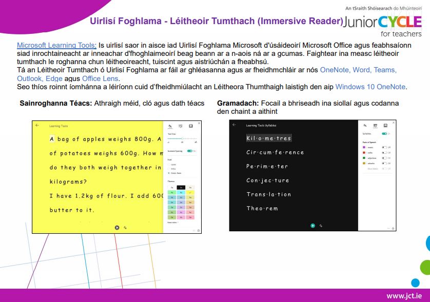 Uirlisí Foghlama - Léitheoir Tumthach (Immersive Reader)