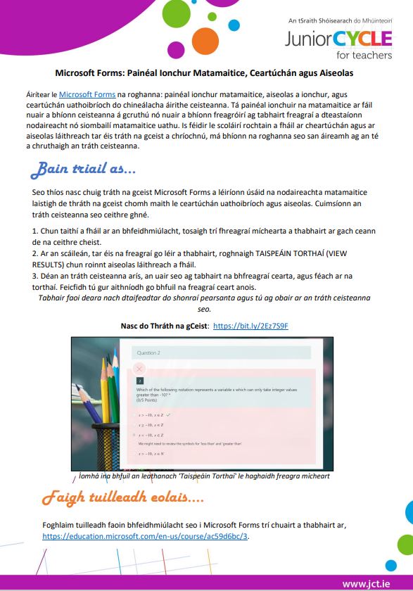 Microsoft Forms: Painéal Ionchur Matamaitice, Ceartúchán agus Aiseolas