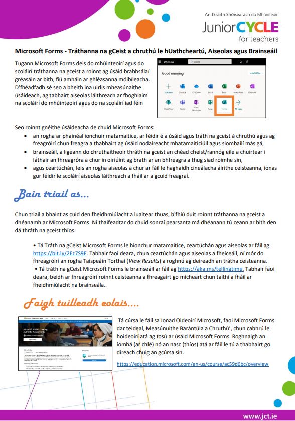 Microsoft Forms - Tráthanna na gCeist a chruthú le hUathcheartú, Aiseolas agus Brainseáil