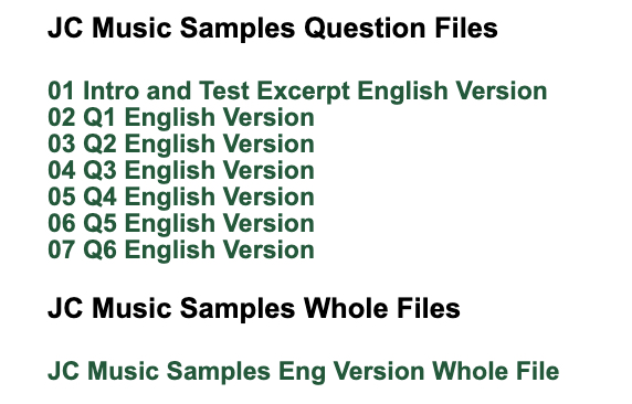 Audio files for Music Sample Paper