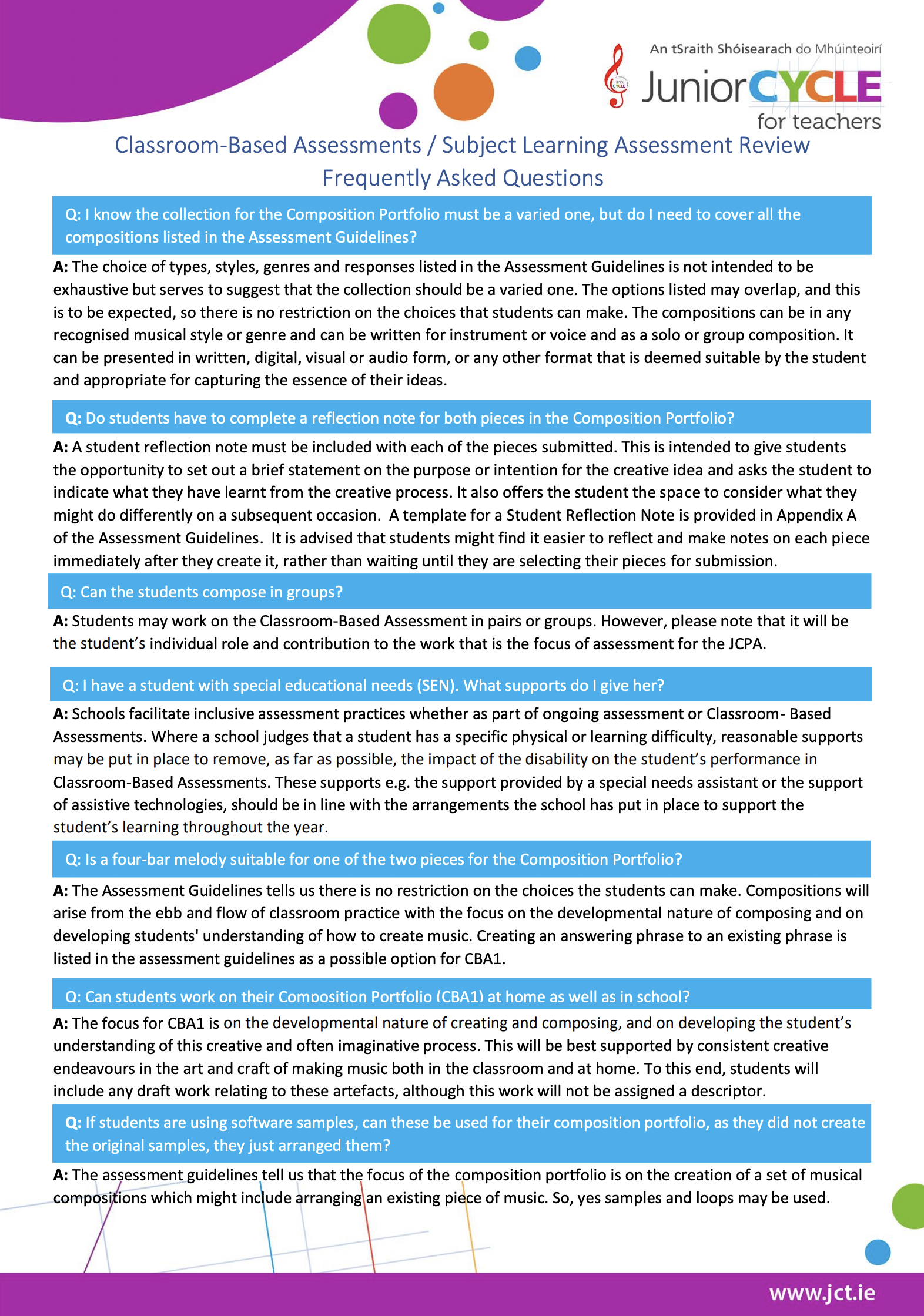 Classroom Based Assessments - Frequently Asked Questions