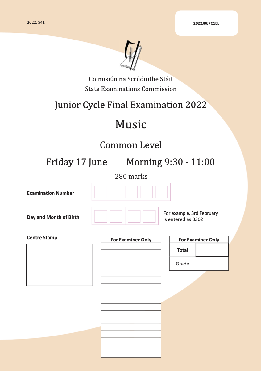 Junior Cycle Music Final Examination 2022