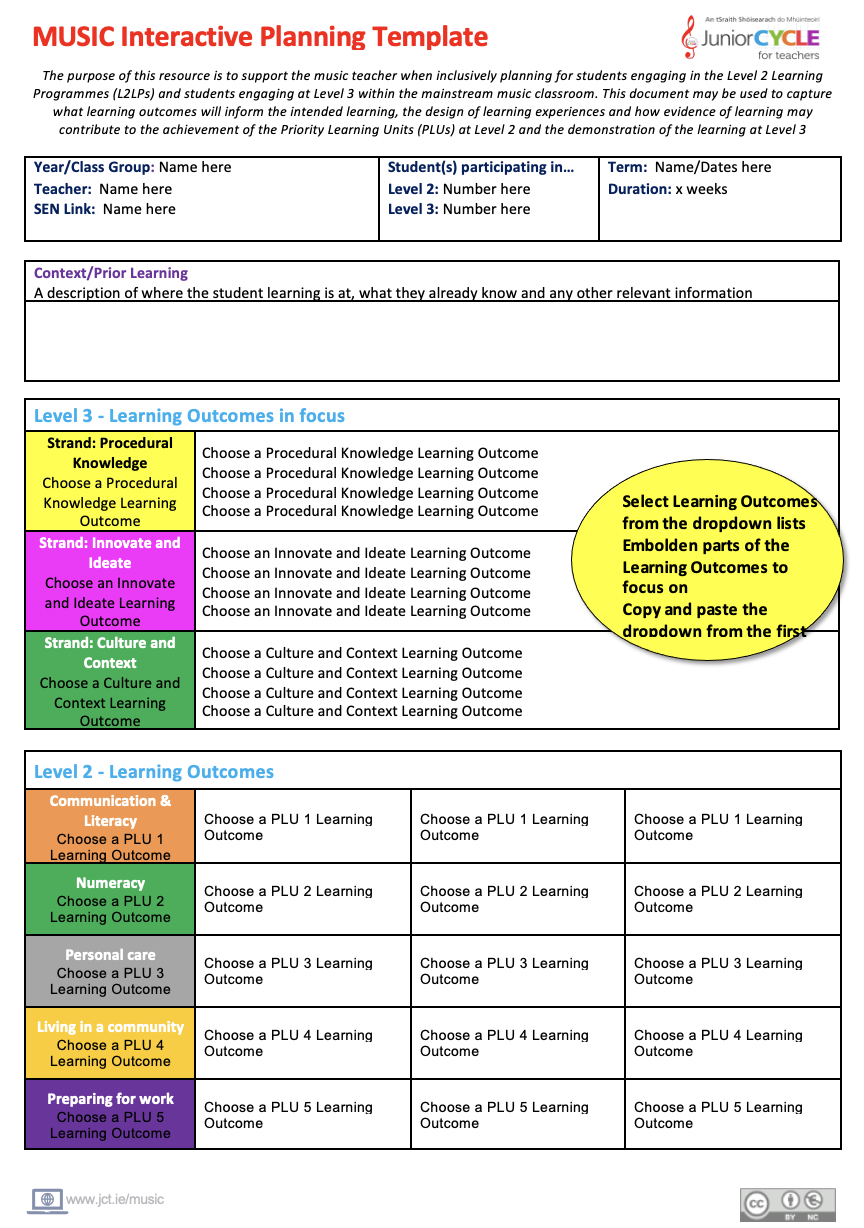 MUSIC Interactive Planning Template L2 & L3